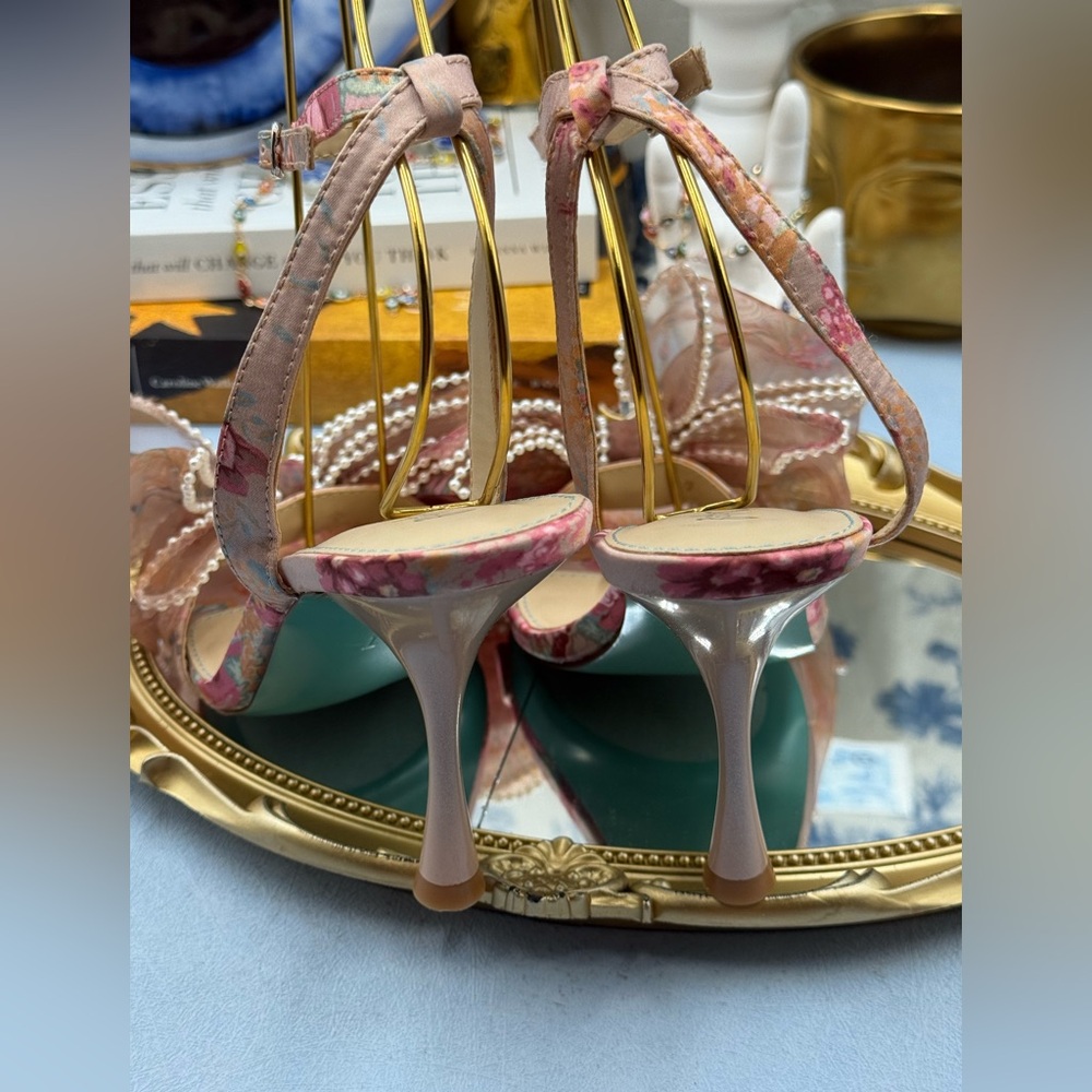 Betsey Johnson Pink Floral Sheer Bow Stiletto Heels - Picture 9 of 15